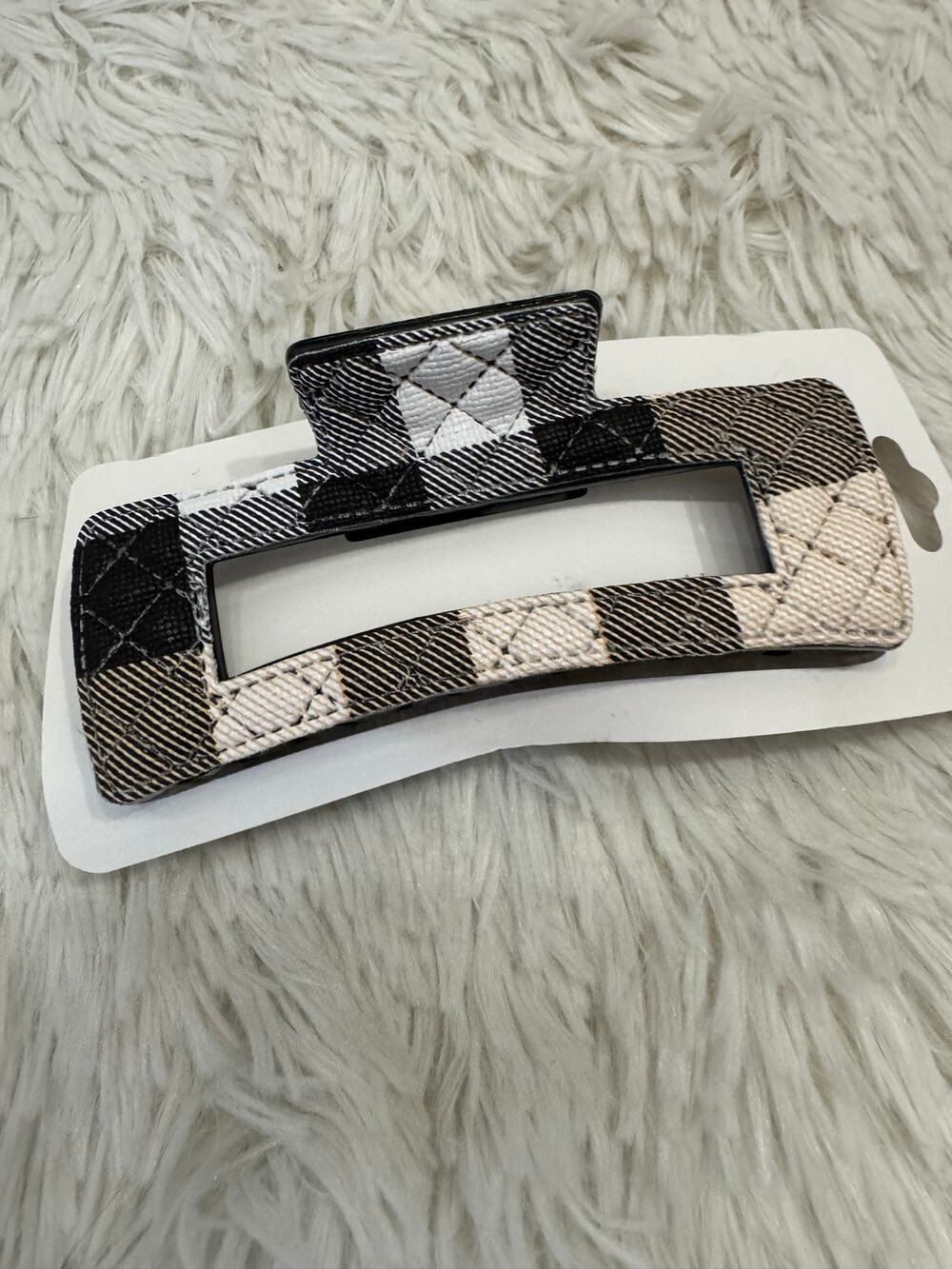 Large fashion Black and beige plaid hair claw clip